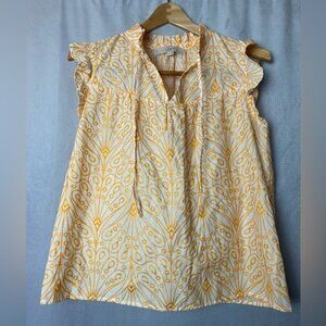 LOFT Petites Yellow Paisley Spring Boho Sleeveless Blouse Chic Office Style MP